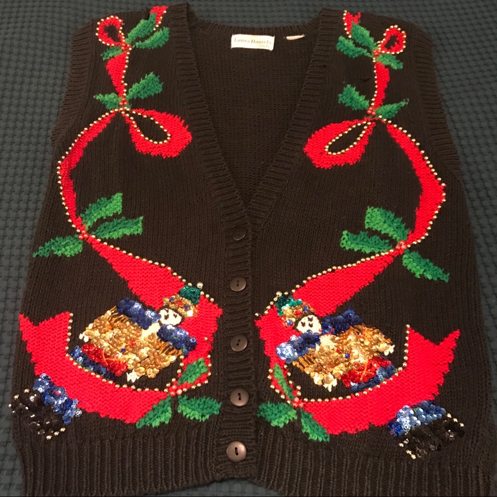Ribbon sequin Christmas sweater vest